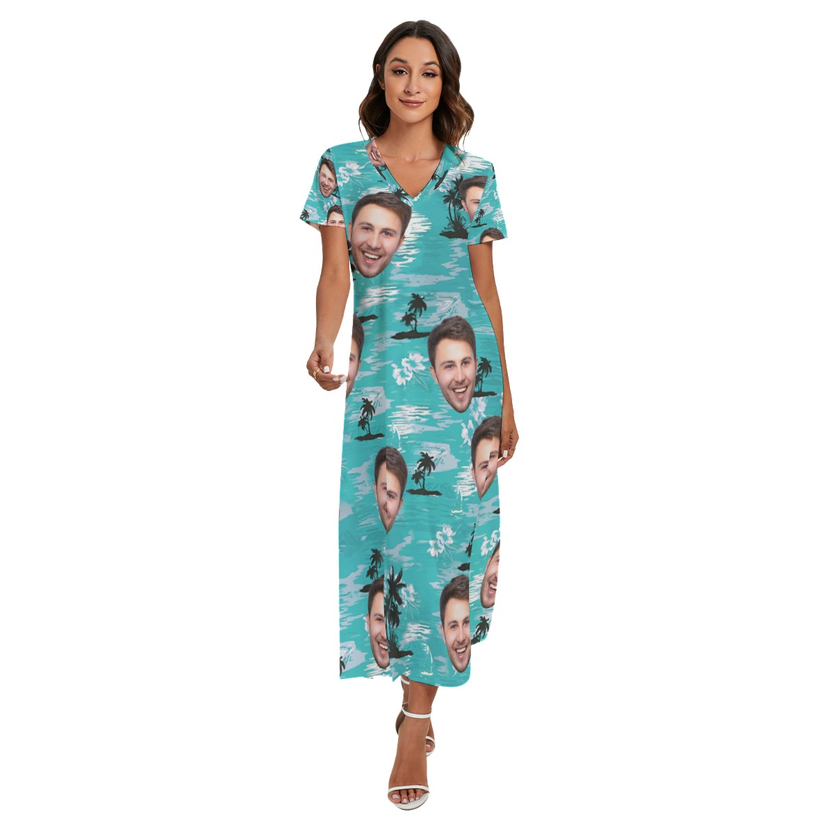 Unique Light Blue Beach Palm Custom Hawaiian Dress With Multiple Faces - variant image 1