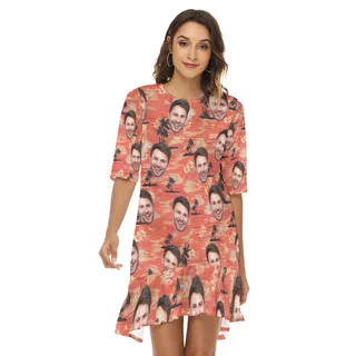 Orange Pacific Ocean Custom Face Hawaiian Dress For Ladies