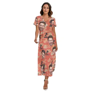 Orange Pacific Ocean Summer Beach Dresses With Custom Face