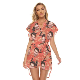 Orange Pacific Ocean Hawaiian Dress With Custom Photo