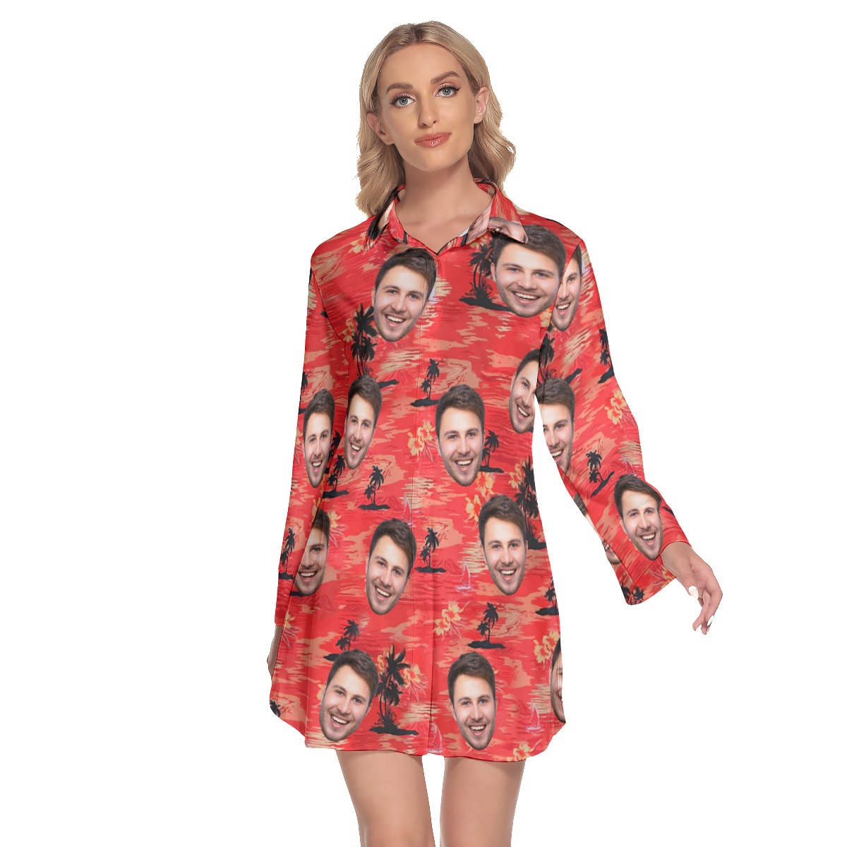 Red Sunset Beach Custom Face Hawaiian Dress For Girls - variant image 1