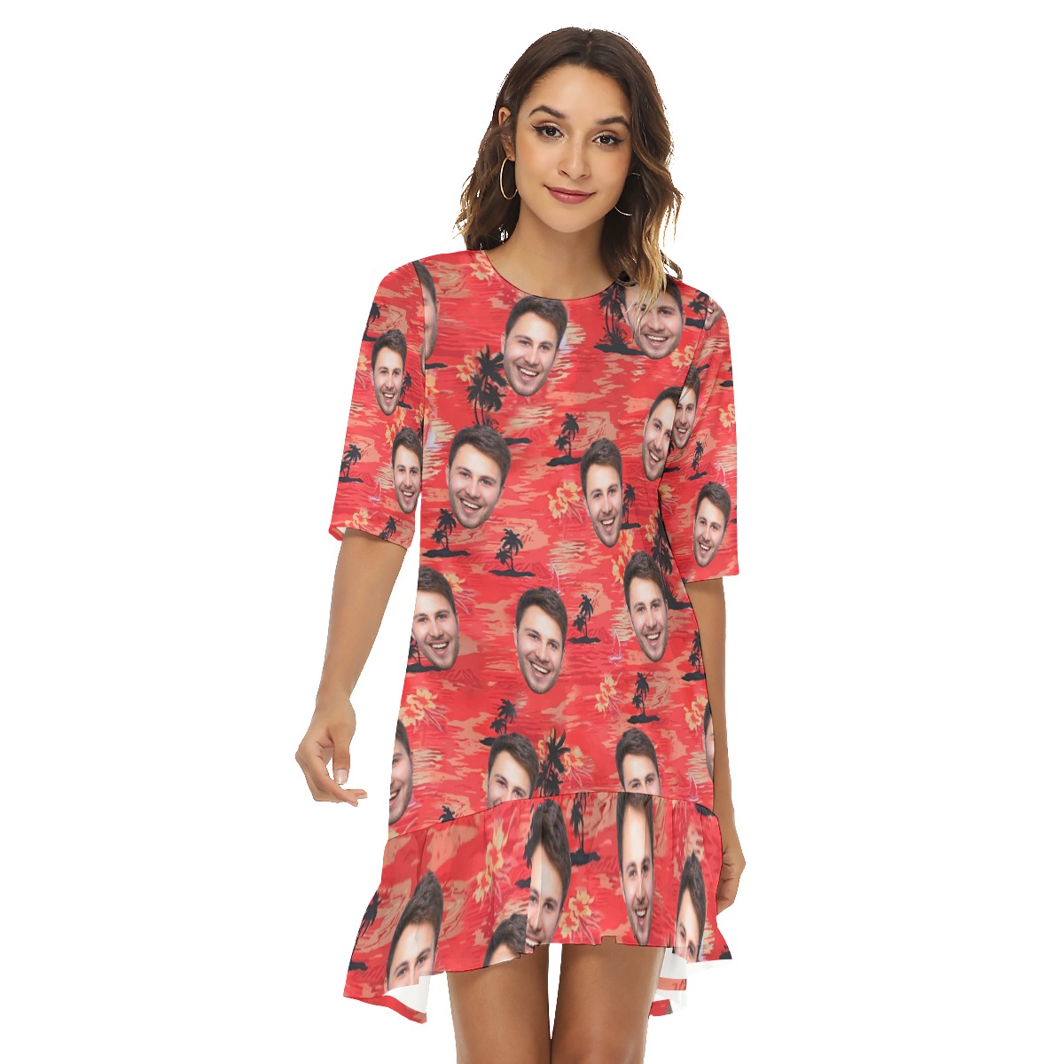 Red Sunset Custom Face Hawaiian Dress For Party - variant image 1