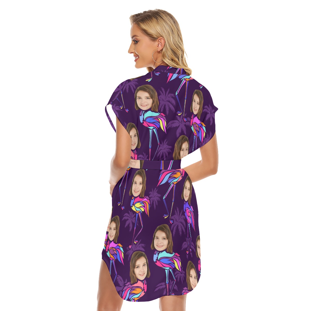Funny Custom Face With Flamingo Hawaiian Dress With Belt