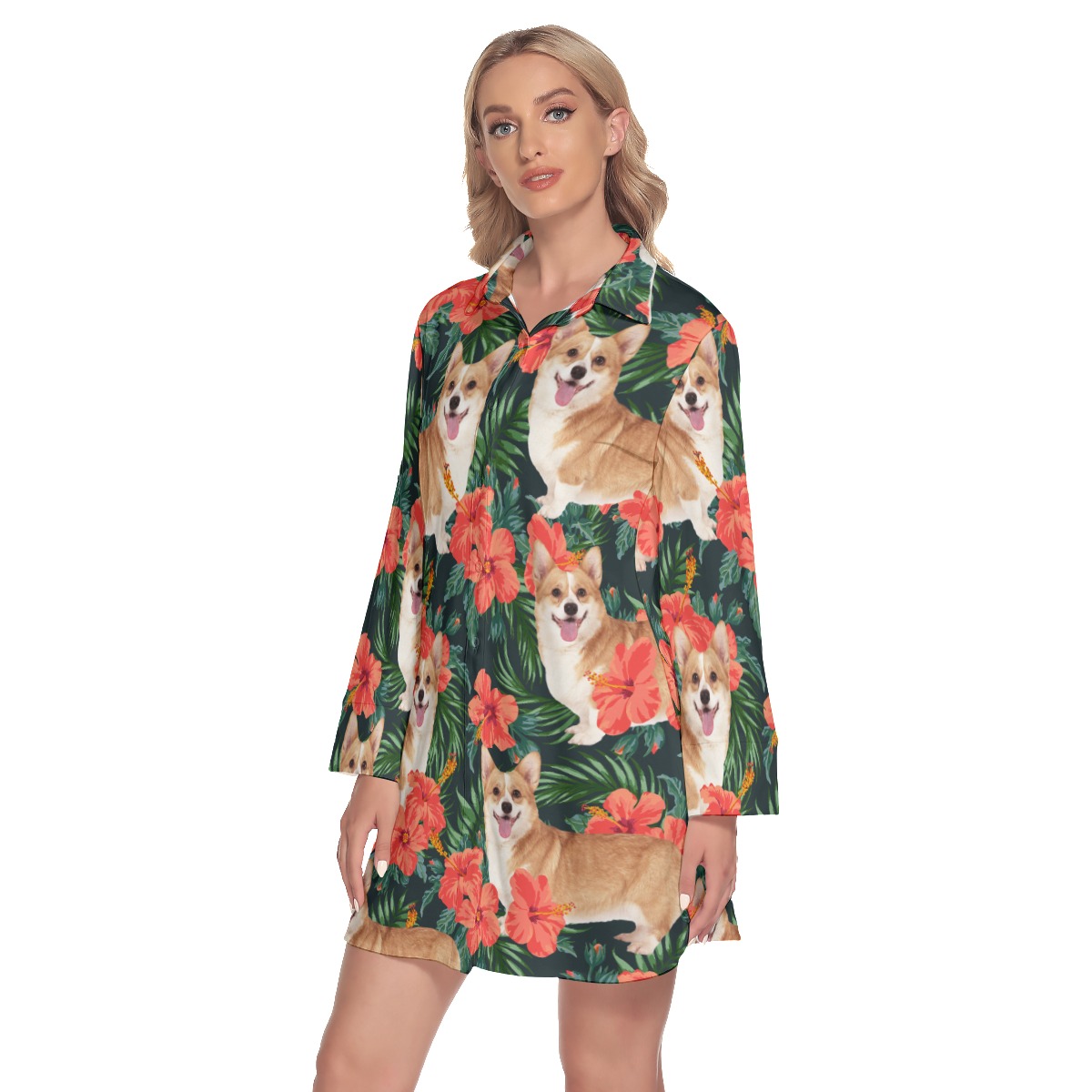 Hibicus Hawaiian Shirt Dress For Women With Custom Dog Face