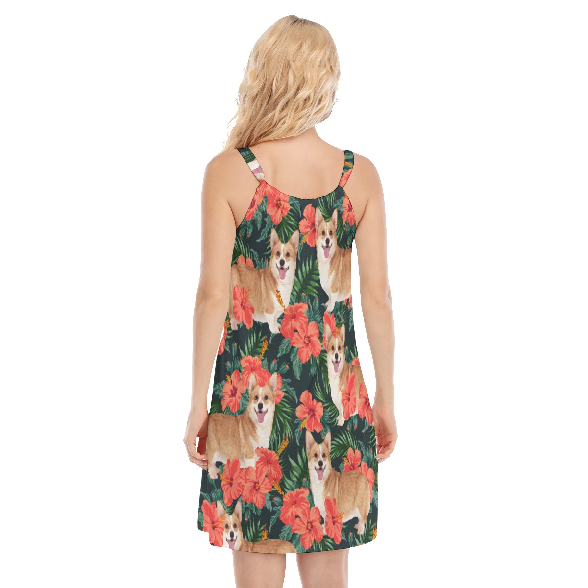 Custom Dog Face Hibicus Hawaiian Dress For Girls