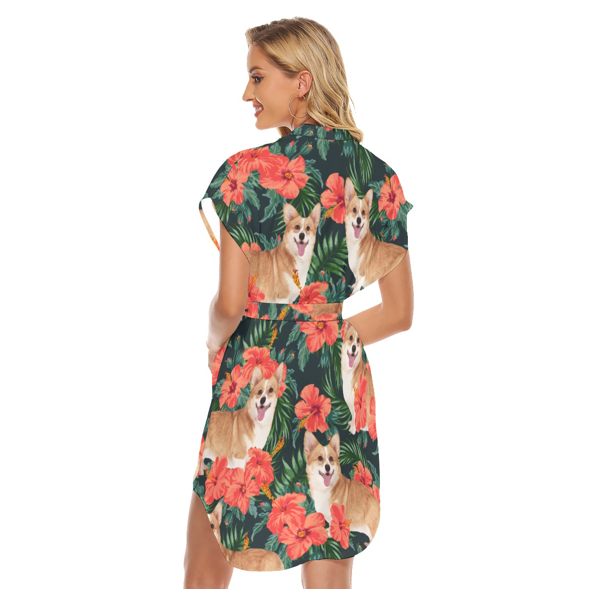 Custom Dog Face Hawaiian Dress With Belt For Summer Party