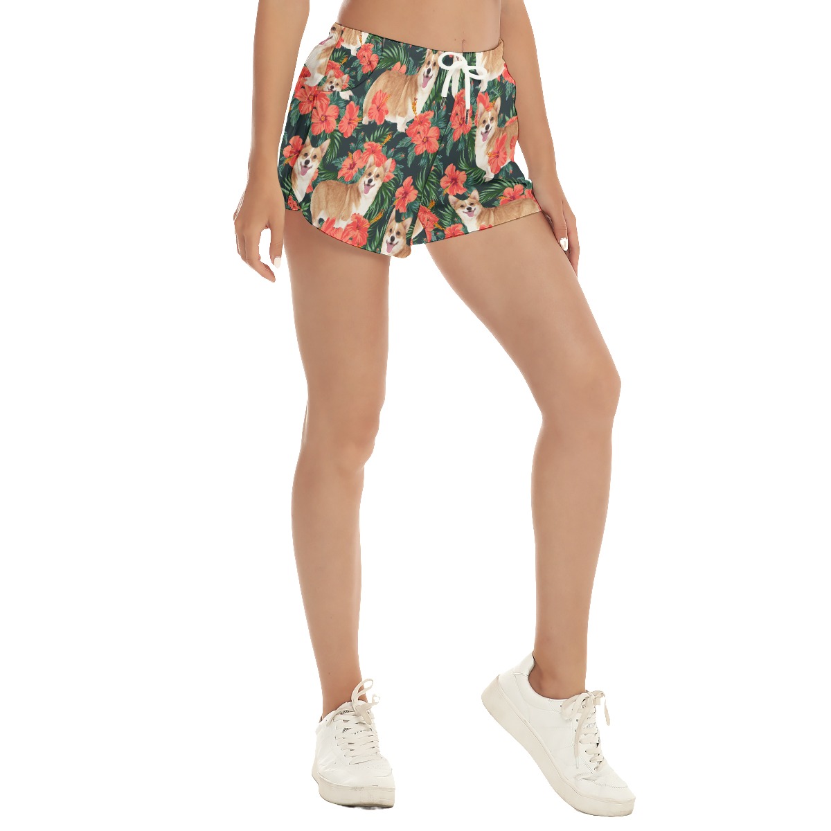 Funny Women's Tropical Hawaiian Beach Shorts With Custom Dog Face