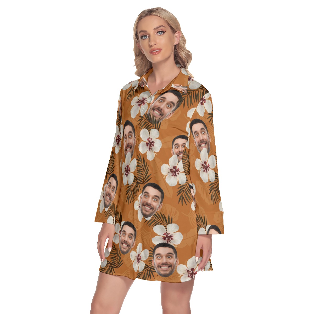 Custom Face Floral Hawaiian Shirt Dress For Women