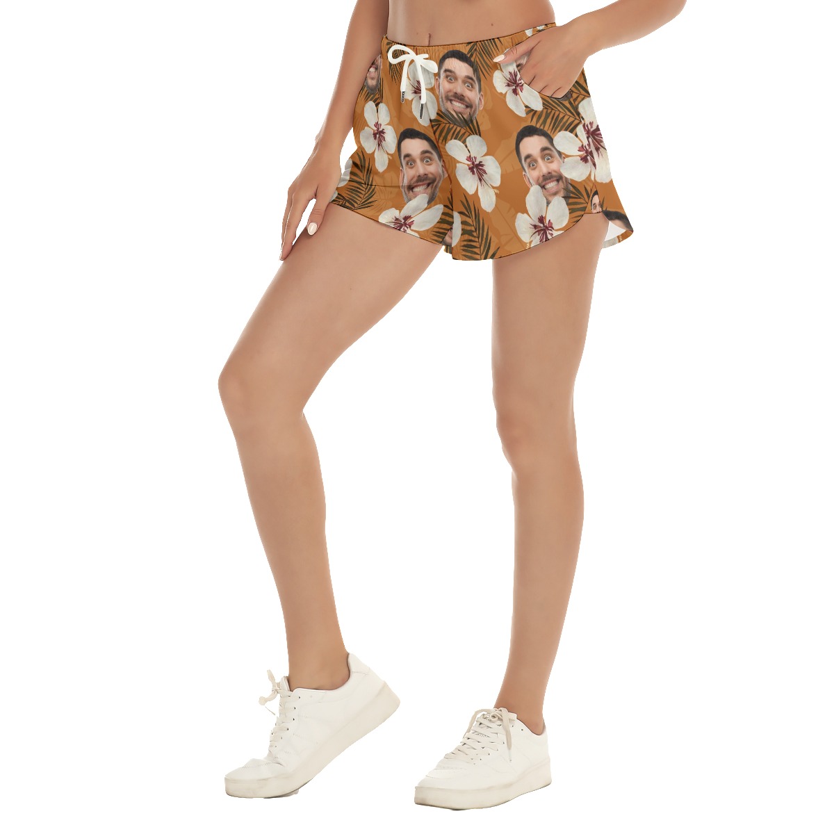 Funny Custom Face Women's Floral Hawaiian Beach Shorts