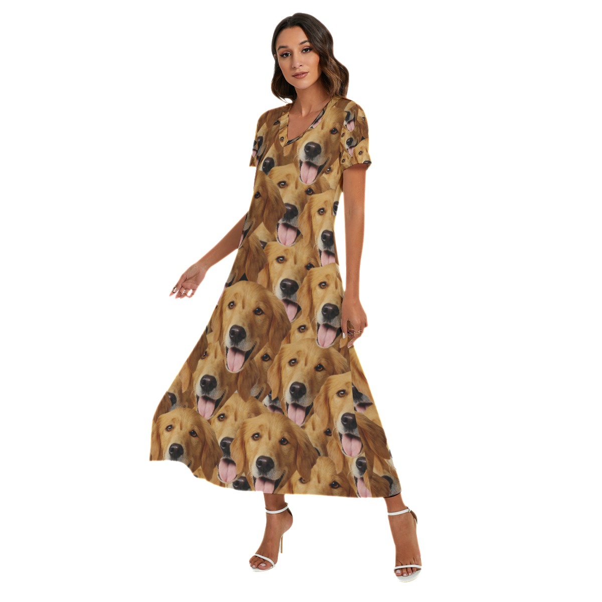 Unique Custom Multiple Dog Faces Hawaiian Dress For Ladies