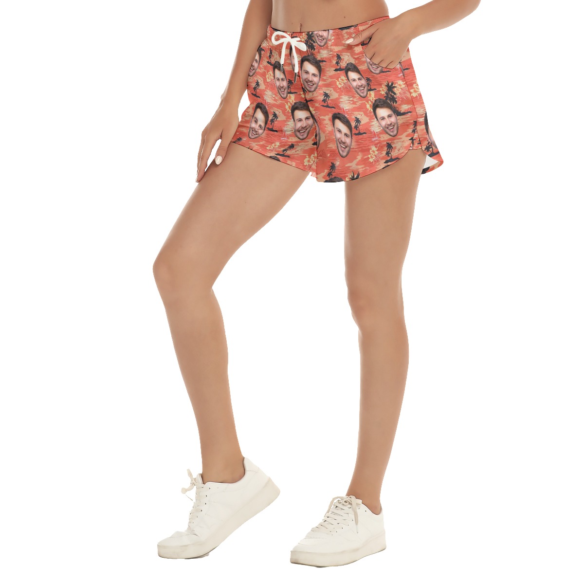 Orange Pacific Ocean Custom Face Hawaiian Shorts For Women