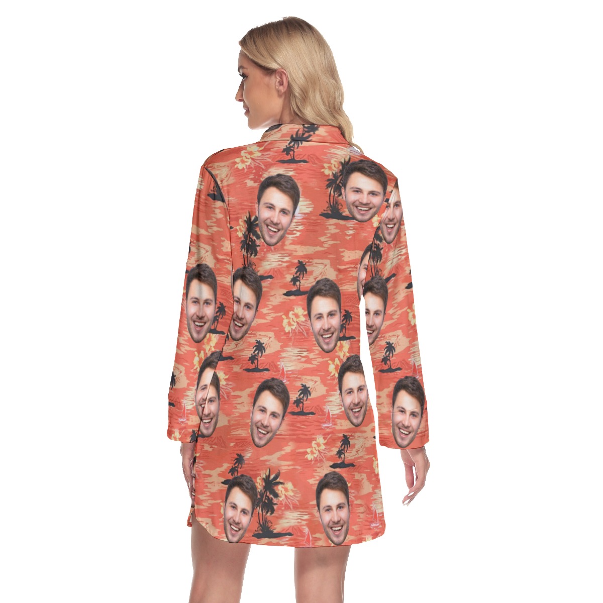 Orange Pacific Ocean Hawaiian Beach Dress With Multi Face