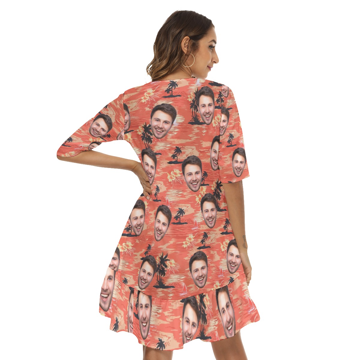 Orange Pacific Ocean Custom Face Hawaiian Dress For Ladies