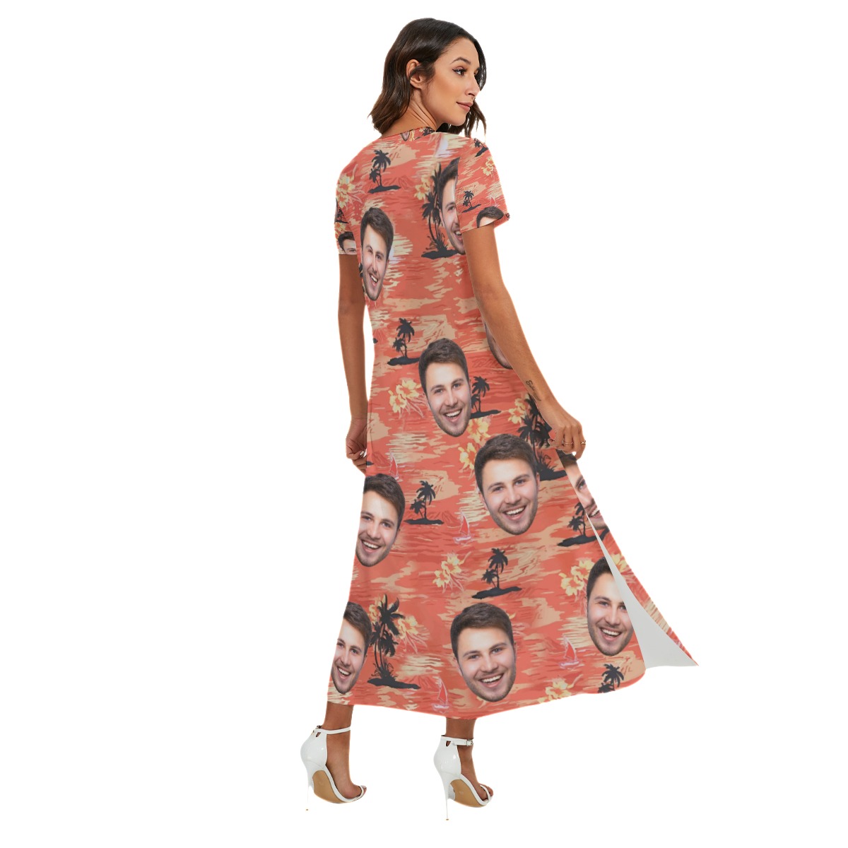 Orange Pacific Ocean Summer Beach Dresses With Custom Face