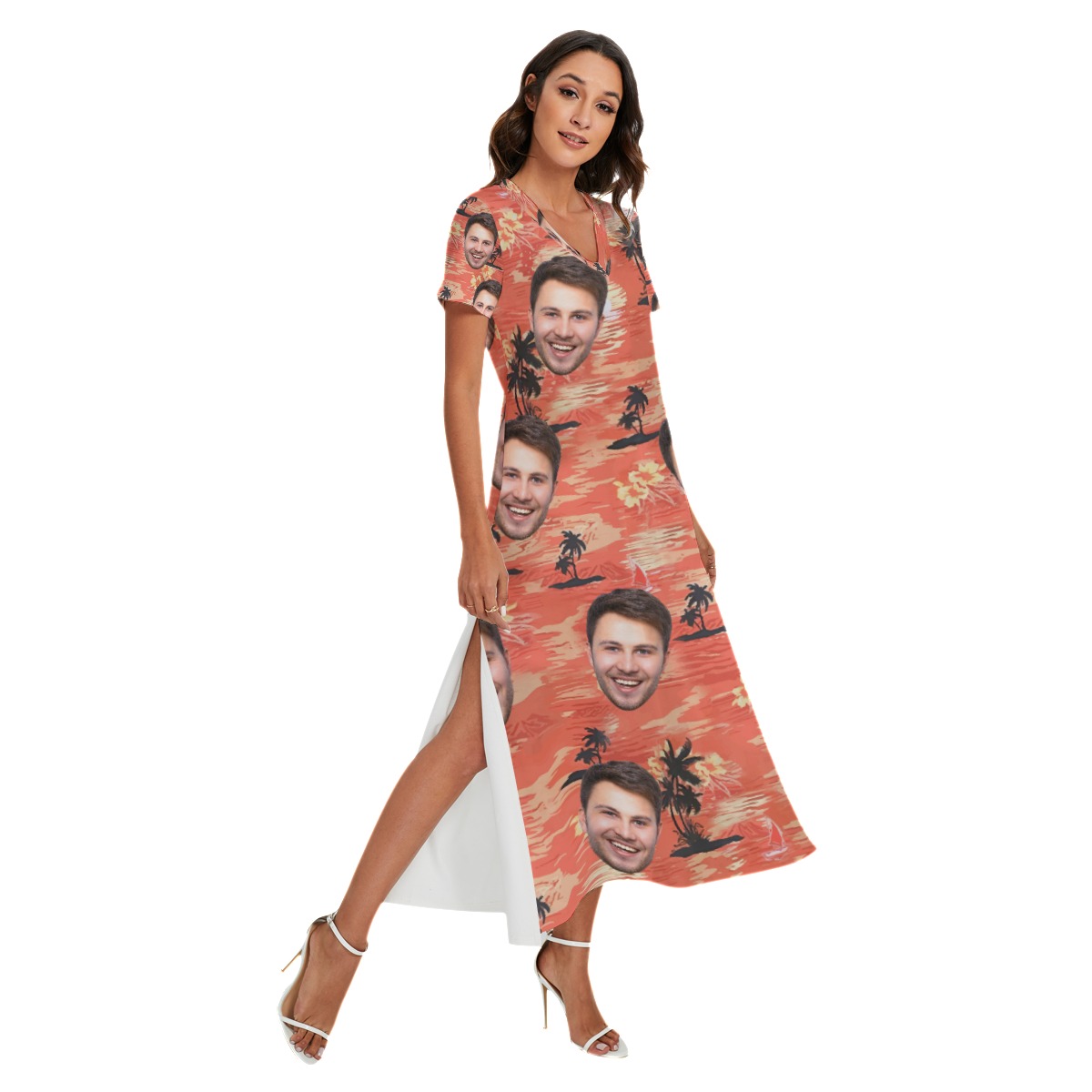 Orange Pacific Ocean Summer Beach Dresses With Custom Face