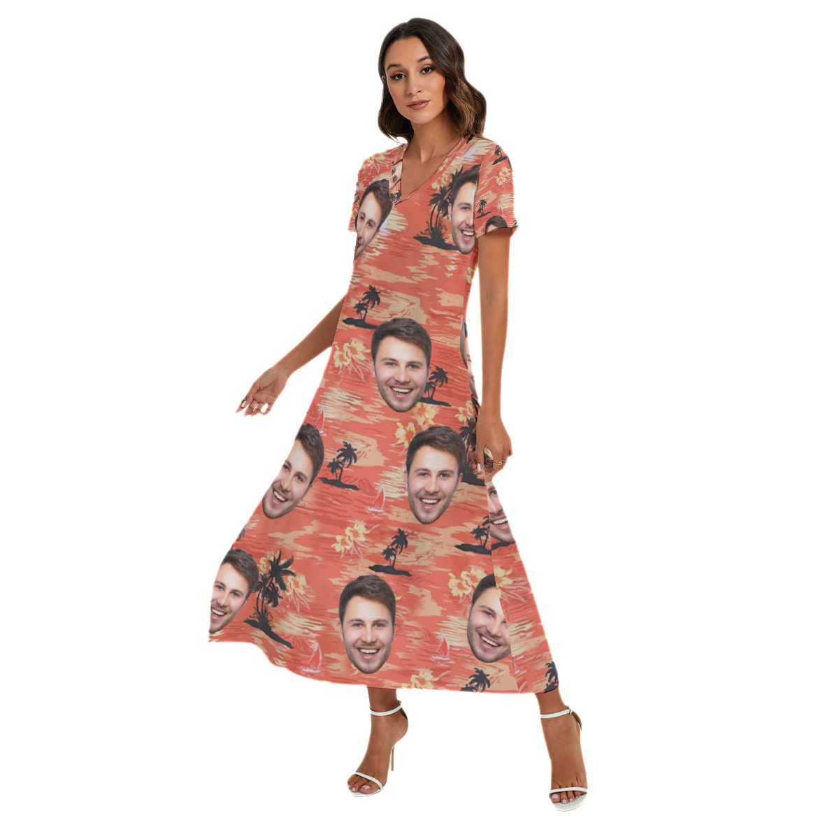 Orange Pacific Ocean Summer Beach Dresses With Custom Face