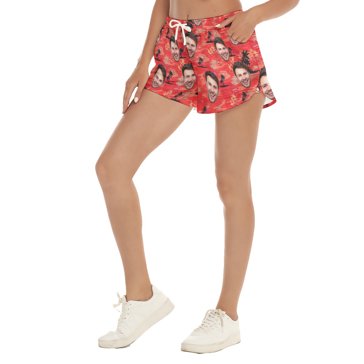 Red Sunset Beach Custom Hawaiian Shorts With Photos