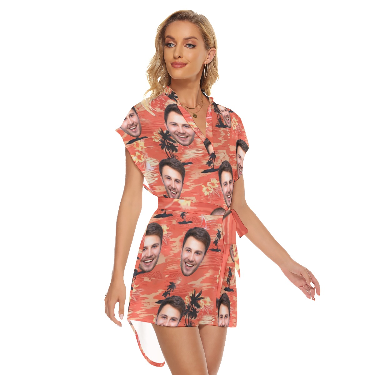 Orange Pacific Ocean Hawaiian Dress With Custom Photo