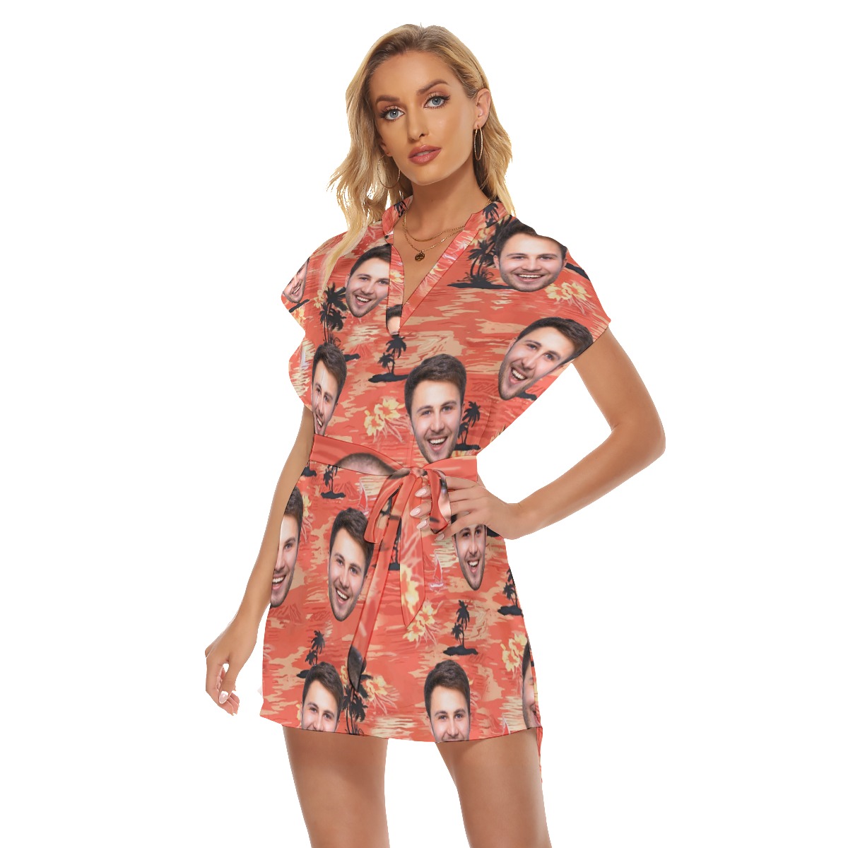 Orange Pacific Ocean Hawaiian Dress With Custom Photo