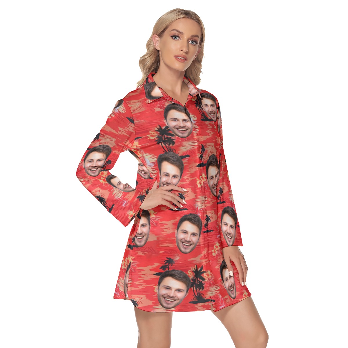 Red Sunset Beach Custom Face Hawaiian Dress For Girls