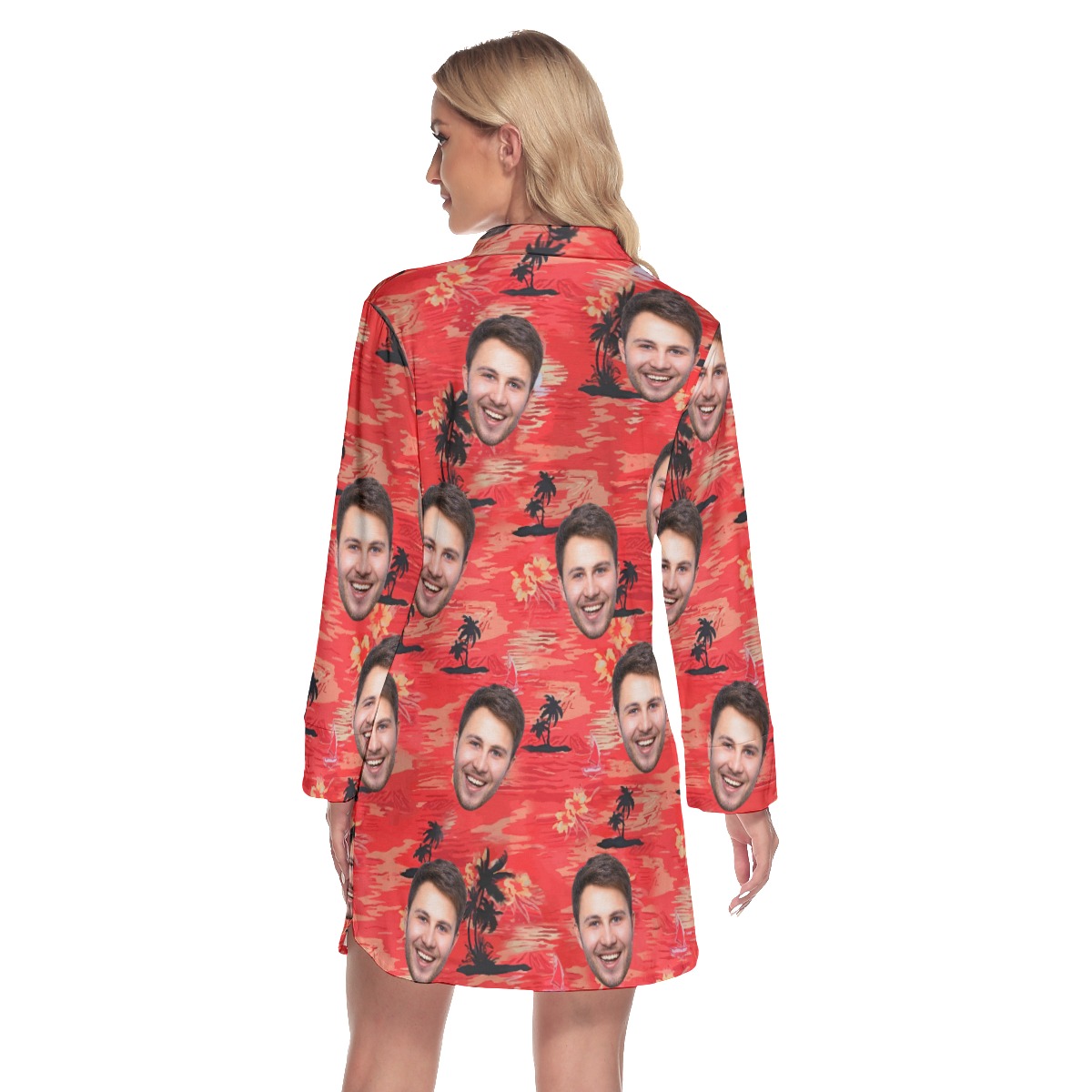 Red Sunset Beach Custom Face Hawaiian Dress For Girls
