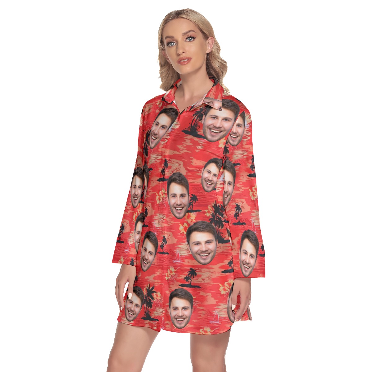 Red Sunset Beach Custom Face Hawaiian Dress For Girls