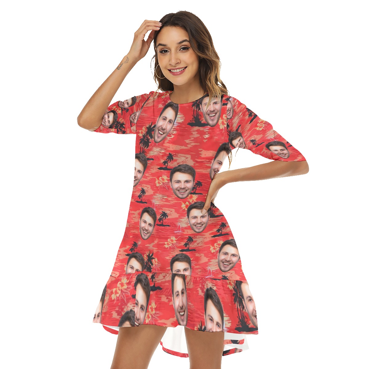Red Sunset Custom Face Hawaiian Dress For Party