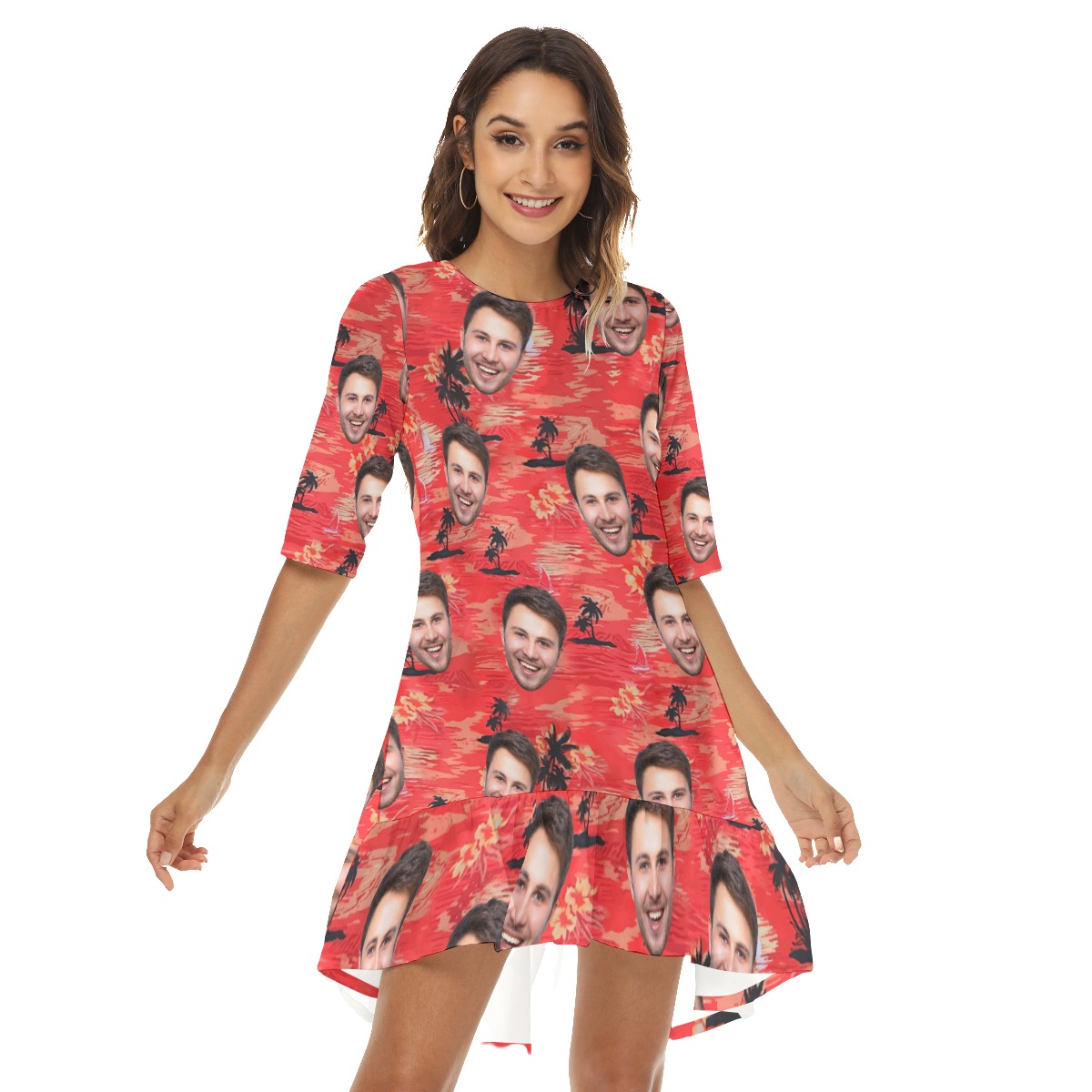 Red Sunset Custom Face Hawaiian Dress For Party
