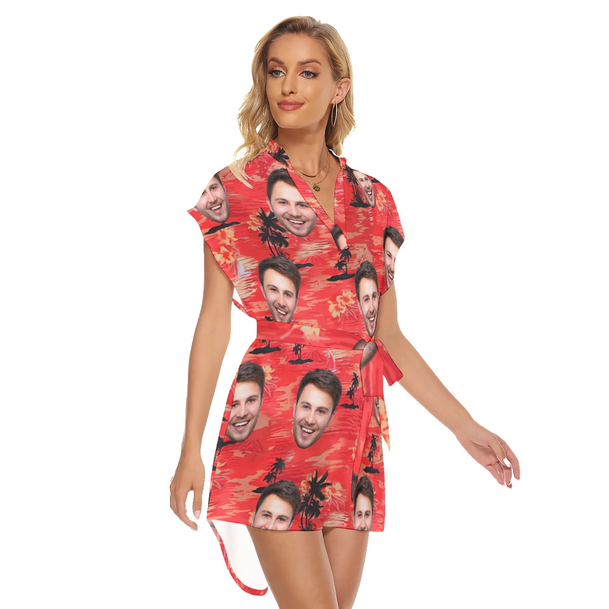 Red Sunset Beach Custom Hawaiian Dress With Face Review