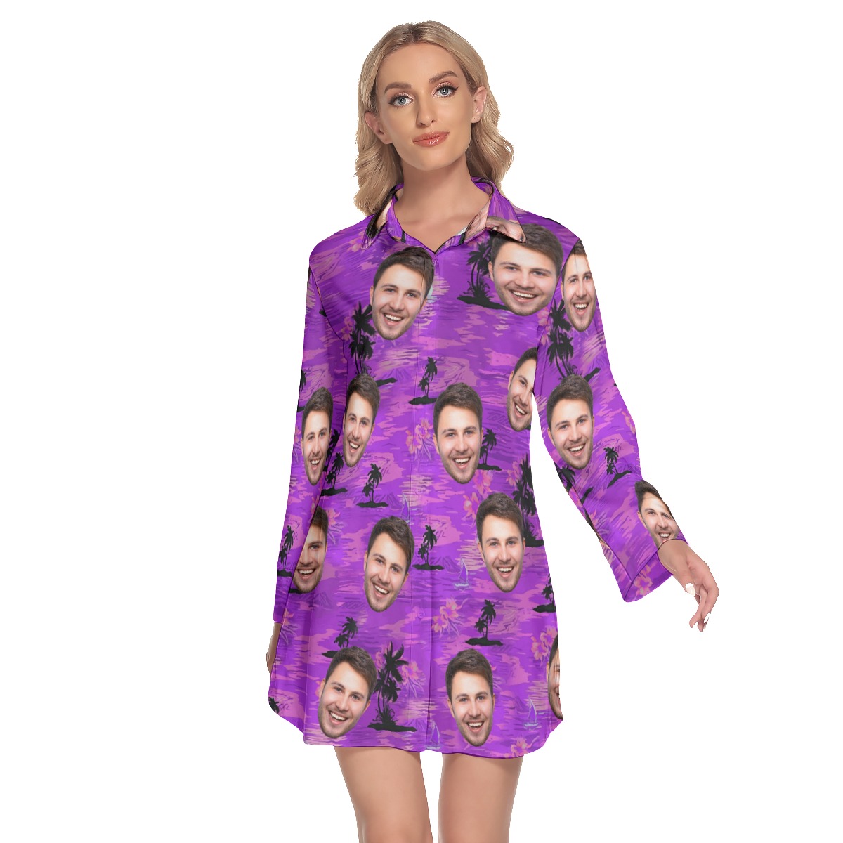 Purple Ocean Custom Face Hawaiian Dress For Girls - variant image 1
