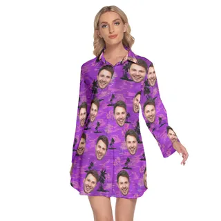 Purple Ocean Custom Face Hawaiian Dress For Girls