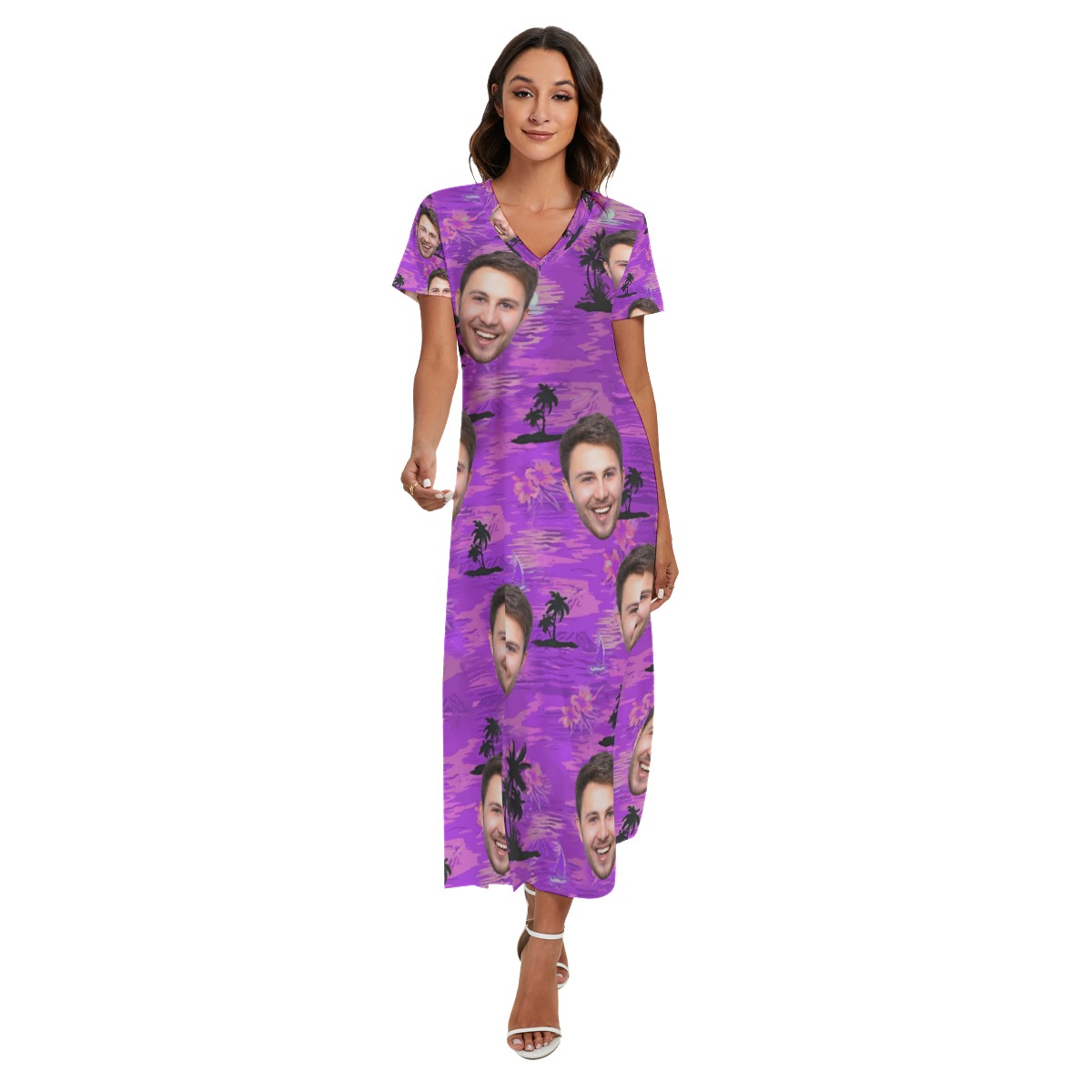 Purple Ocean Custom Face Hawaiian Dress For Ladies - variant image 1