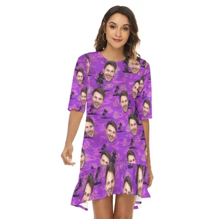 Purple Ocean Hawaiian Beach Dress With Multi Face