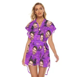 Purple Ocean Custom Multiple Faces Hawaiian Dress For Ladies