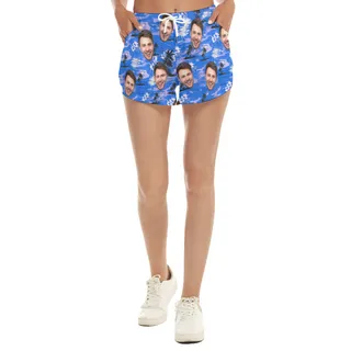 Blue Beach Custom Hawaiian Shorts With Faces