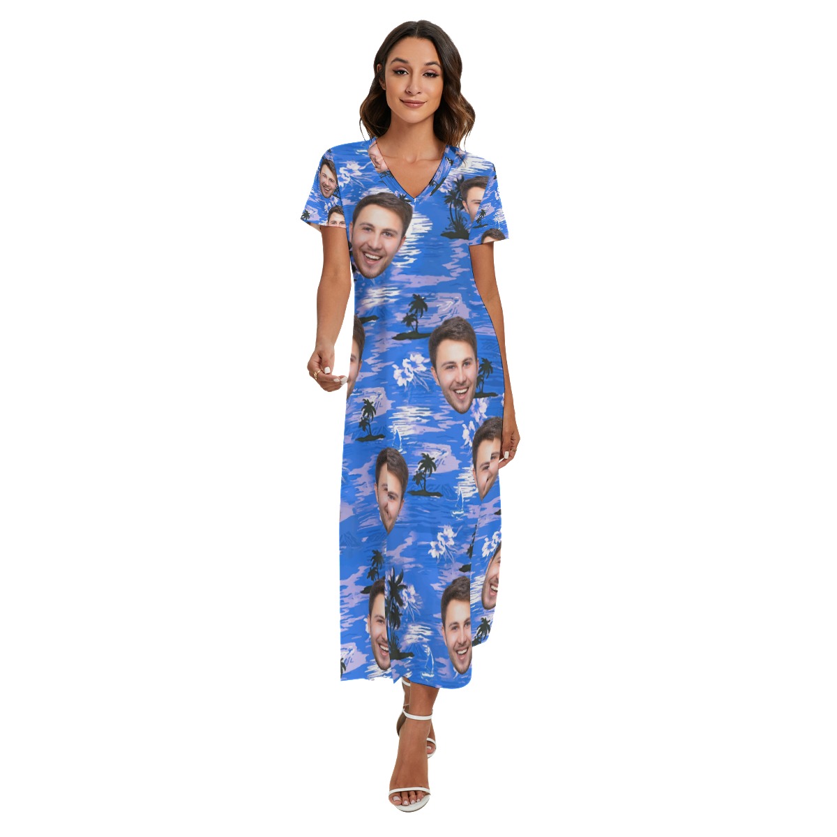 Blue Beach Custom Face Hawaiian Dress For Women - variant image 1