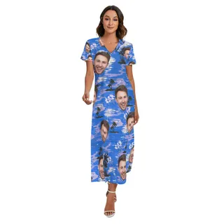 Blue Beach Custom Face Hawaiian Dress For Women