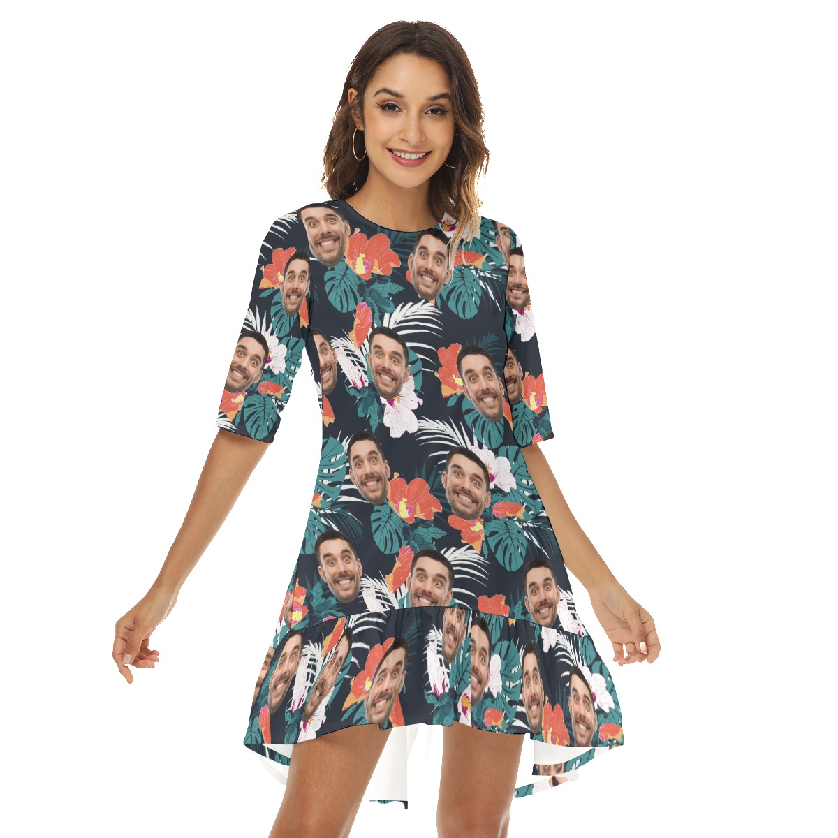 Custom Face Hawaiian Dress Half Sleeve With Ruffle Hem - variant image 1