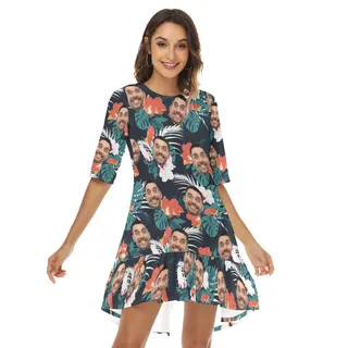 Custom Face Hawaiian Dress Half Sleeve With Ruffle Hem