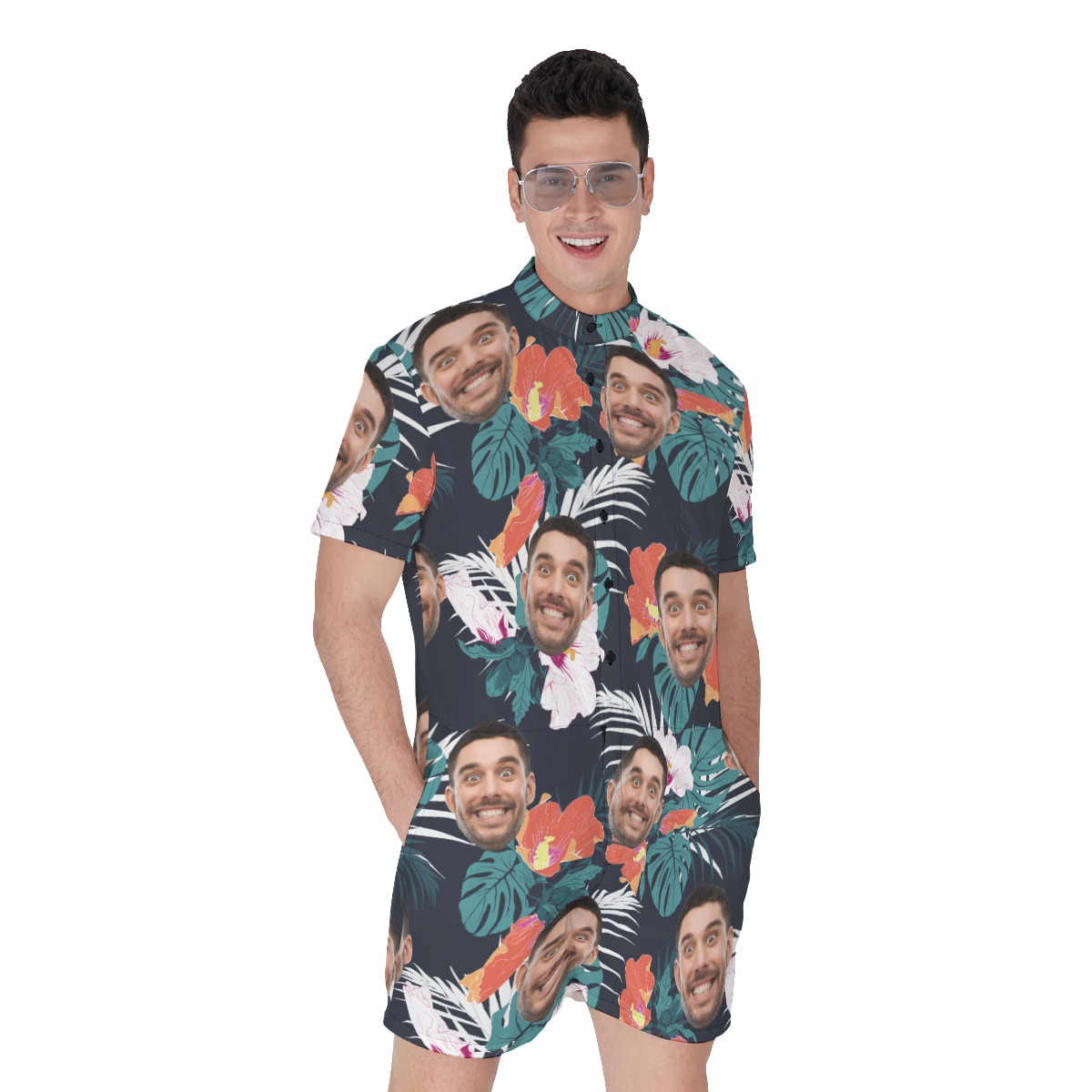 Men's Summer Tropical Romper With Custom Face - variant image 1