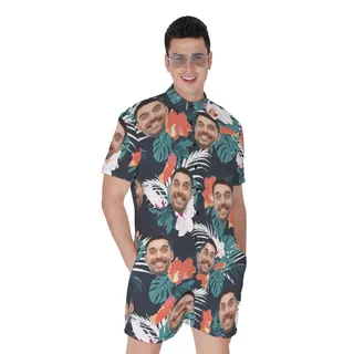 Men's Summer Tropical Romper With Custom Face