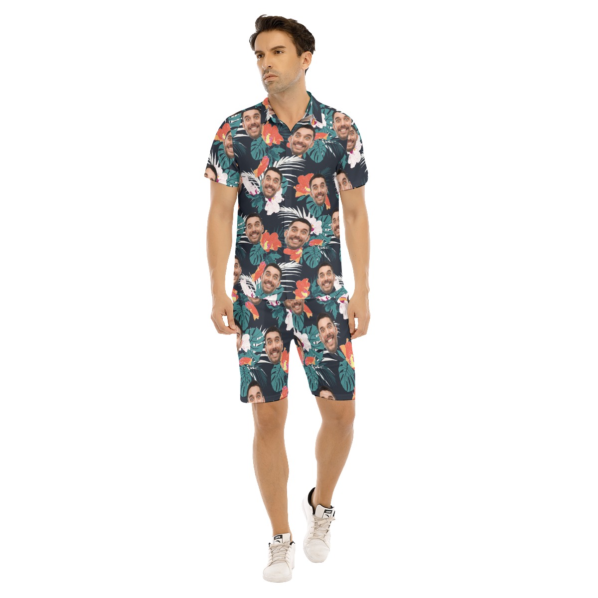 Men's Custom Face Hawaiian Shirt Shorts Tropical Print - variant image 1