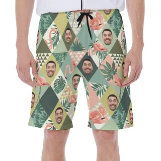 Custom Face Flamingo Hawaiian Swim Trunks For Summer