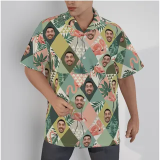 Funny Custom Face Flamingo Green Hawaiian Shirt