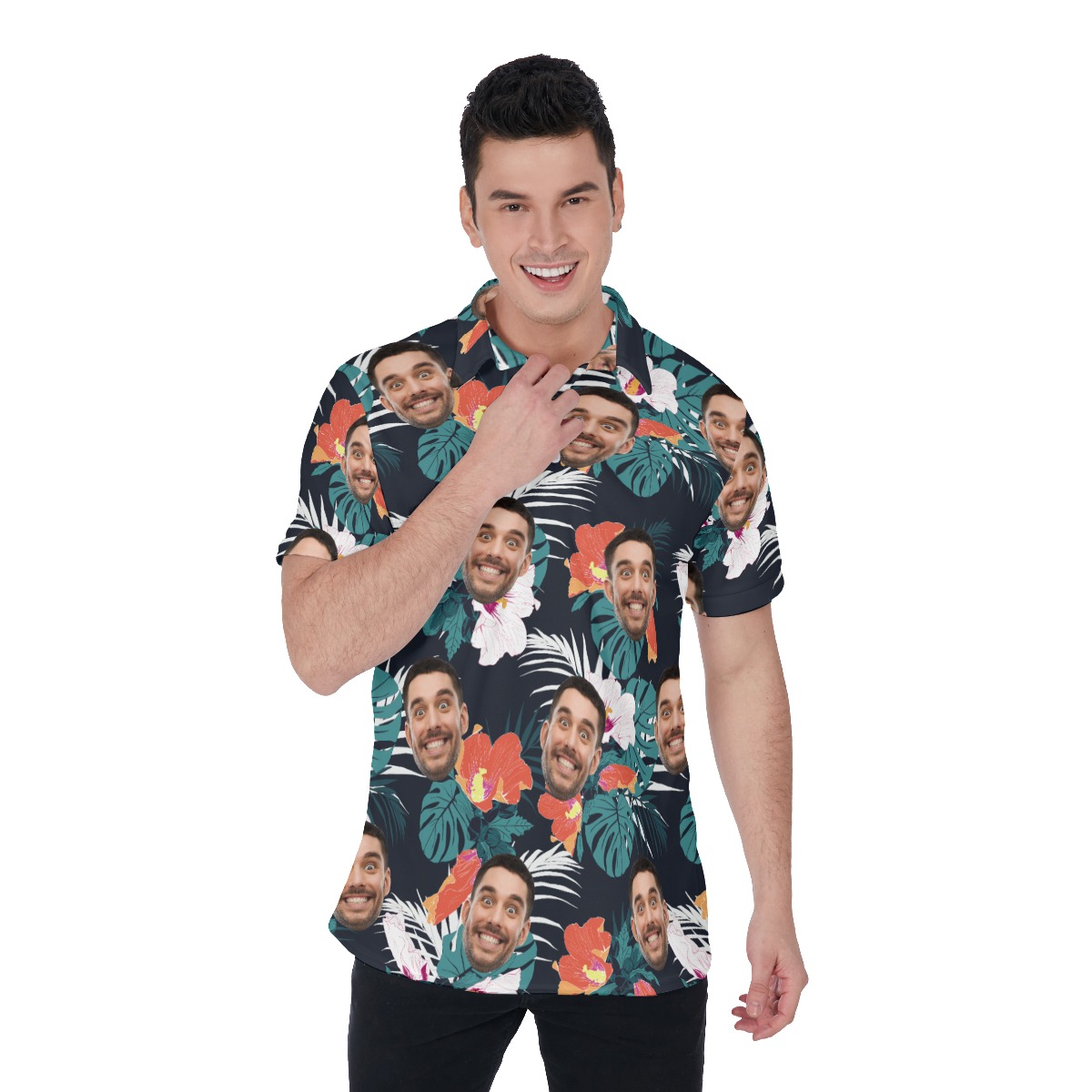 Men's Hawaiian Polo Shirt With Face For Men - variant image 1