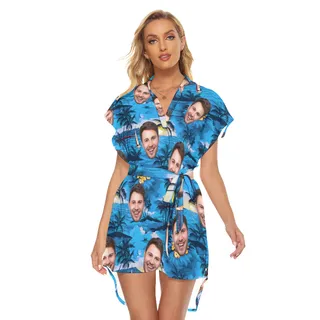 Custom Multiple Face Blue Ocean Hawaiian Dress
