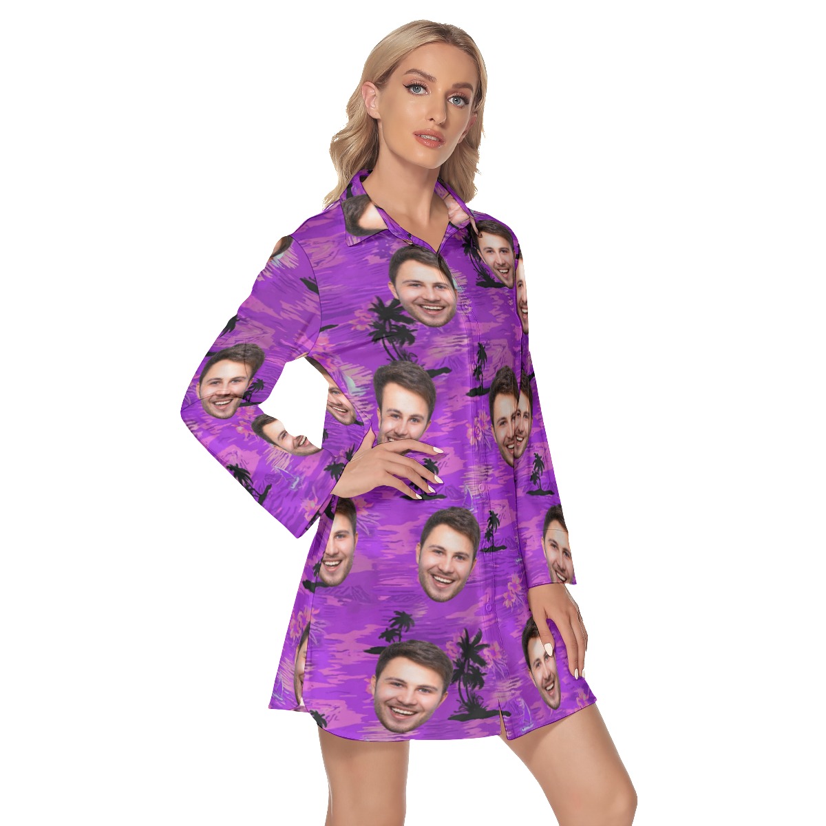 Purple Ocean Custom Face Hawaiian Dress For Girls