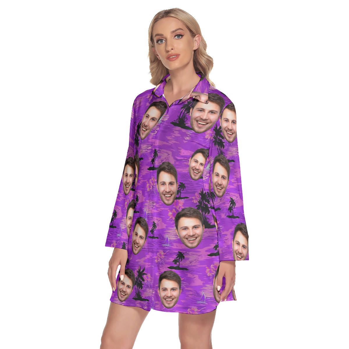 Purple Ocean Custom Face Hawaiian Dress For Girls