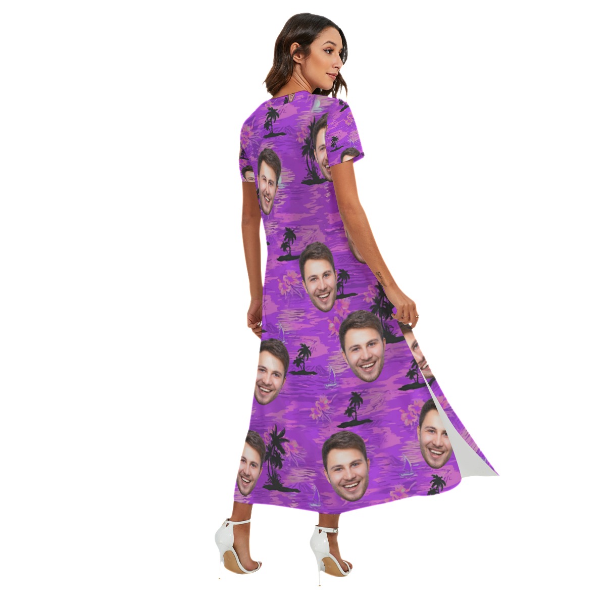Purple Ocean Custom Face Hawaiian Dress For Ladies