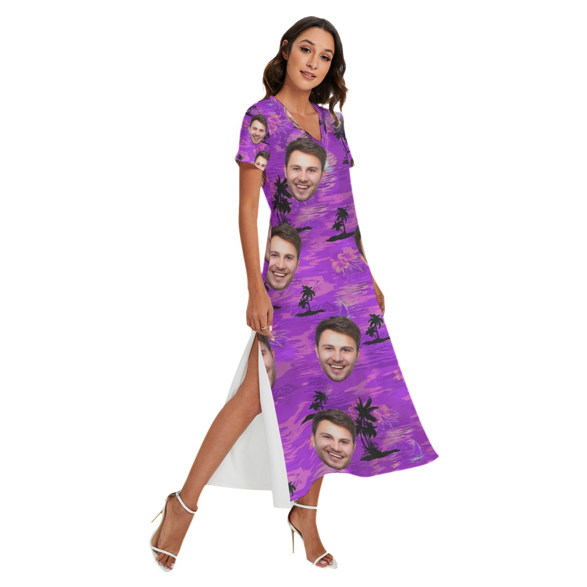 Purple Ocean Custom Face Hawaiian Dress For Ladies